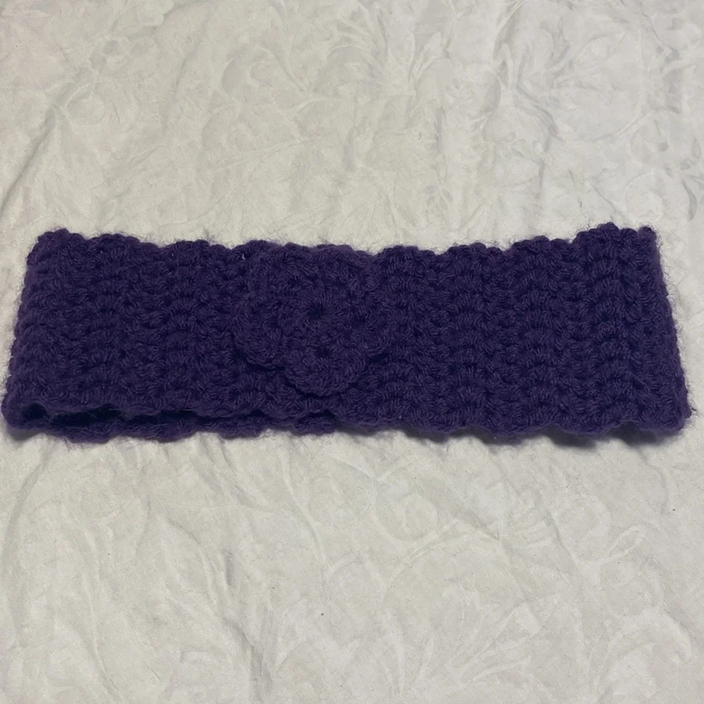 Headband Crochet Flower Knit Purple Thick Wide Ear Warmer earmuffs Warm cover